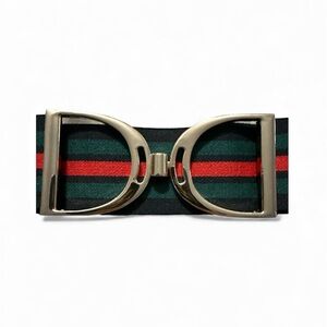 NWT Luxequine 1 1/2” Wide Black Red & Green Striped Belt w/ Gold Stirrup Buckle